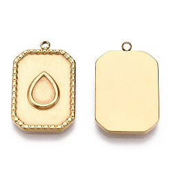 Настоящее золото 14K 304 Настройки кабошон из нержавеющей стали кулон, прямоугольные, без никеля , реальный 14 k позолоченный, лоток : 5x7 мм, 22.5x14.5x2.5 мм, отверстие : 1.5 мм