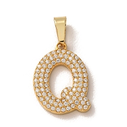 Letter Q 304 Stainless Steel Micro Pave Clear Cubic Zirconia Pendants, Letter Charms, Golden, Ion Plating(IP), Letter Q, 18x12.5x2.5mm, Hole: 6x2.5mm