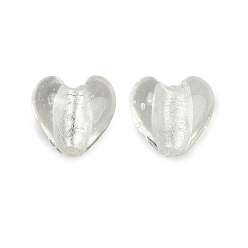 Прозрачный Ручная серебряная фольга стеклянные бусины Lampwork, сердце, прозрачные, 14.5~15.5x15~15.5x9~10 мм, отверстие : 1.8 мм