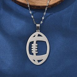 Нержавеющая Сталь Цвет 201 полые ожерелья из нержавеющей стали с подвесками в стиле регби, цвет нержавеющей стали, 15.91 дюйм (40.4 см)