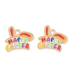 Кролик Пасхальные подвески из эмали, золотой свет, кролик, 15x17x1 мм, отверстие : 1.8 мм