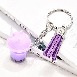 Средний Фиолетовый Брелок из искусственной замши с кисточкой и имитацией чая «бабл-ти» из смолы, с железными разрезными брелоками, средне фиолетовый, 81.5 мм