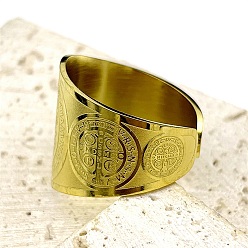 Золотой 201 из нержавеющей стали манжеты кольца, плоские круглые с святым Бенедиктом, золотые, 20 мм