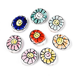 (52) Непрозрачная лаванда Фарфоровые бусины ручной работы, пастельный фарфор, овальный и цветок, разноцветные, 19.5~20x16x5~6 мм, отверстие : 1.6~2 мм