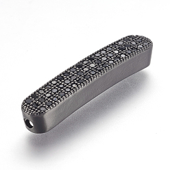 Gunmetal Brass Micro Pave Cubic Zirconia Beads, Rectangle, Gunmetal, 29x5.5x4mm, Hole: 2mm