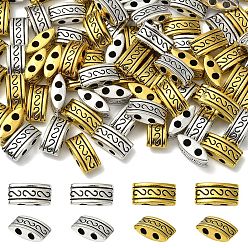 Античный Серебрянный & Античный Золотой 100 шт. 2 цвета многожильных звеньев в тибетском стиле, несущие бусины с двумя отверстиями, без кадмия, без никеля и без свинца, прямоугольные, старинное серебро и античный золотой, 5x10x4 мм, отверстие : 1.5 мм, 50 шт / цвет