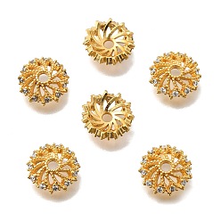 Настоящее золото 24K Колпачки для бусин из прозрачного кубического циркония из латуни, цветок, без кадмия и без свинца, стойки покрытие, долговечный, реальный 24 k позолоченный, 11x3.5 мм, отверстие : 1.8 мм