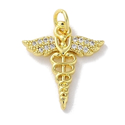 Real 18K Gold Plated Rack Plating Brass Micro Pave Clear Cubic Zirconia Pendants, Long-Lasting Plated, Lead Free & Cadmium Free, Wing, Real 18K Gold Plated, 18x16x2mm, Hole: 3.4mm