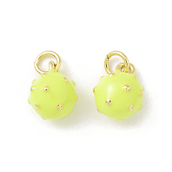 Зелено-Желтый Латунь эмаль прелести, круглый шарм, с целью перехода в кольце, без свинца и без кадмия, долговечный, стойки покрытие, реальный 18 k позолоченный, зеленый желтый, 11.5x9 мм, отверстие : 3.6 мм