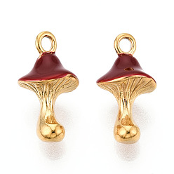 Темно-Красный 304 подвески из нержавеющей стали, с эмалью, реальный 14 k позолоченный, грибное очарование, ионное покрытие (ip), темно-красный, 18x9.5x9.5 мм, отверстие : 1.8~2 мм