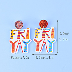 Разноцветный Акриловые серьги-гвоздики с надписью «friyay», красочный, 55x36 мм