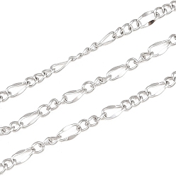 Нержавеющая Сталь Цвет 304 из нержавеющей стали Figaro цепи, пайки, с катушкой, цвет нержавеющей стали, 2.5~4.5x2~2.5x1 мм