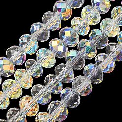 Прозрачный АВ Гальванизируйте прозрачное стекло бисер нитей, рондель, с покрытием AB цвета, с половиным покрытием, граненые, ясно AB, 6x4 мм, отверстие : 1 мм, около 98~100 шт / нитка, 16.93~18.39'' (43~46.7 см)