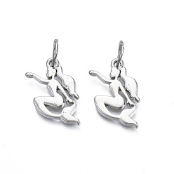 Платина Стойки подвески обшивки сплава, без кадмия и без свинца, с прыжковых колец, русалка, платина, 23x16.5x1.5 мм, Перейти кольцо: 8x1 мм, 6 мм внутренним диаметром