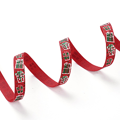Красный Полиэстер Grosgrain ленты, Новогодняя тема, для изготовления ювелирных изделий, красные, 3/8 дюйм (10 мм), 100yards / рулон (91.44 м / рулон)