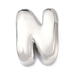 Letter N Латунные бусины с инициалами, платина, долговечный, стойки покрытие, без свинца и без кадмия, Письмо N, 21x15.5x7 мм, отверстие : 8.5x4 мм