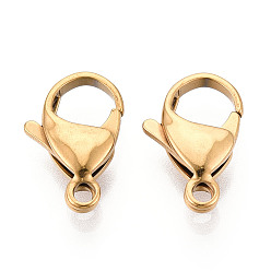 Настоящее золото 18K 304 нержавеющая сталь застежка когтя омара, ионное покрытие (ip), реальный 18 k позолоченный, 17x10.6x4.5 мм, отверстие : 2 мм