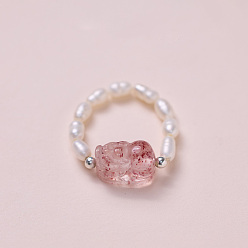 Турмалин Регулируемые кольца на палец из натурального турмалина, Pi Xiu, стрейч-кольца, внутренний диаметр: 16.2~16.6 мм