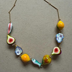 Colorido Collares de cadena con eslabones de resina marina con forma de pez frutal y barras de aleación para mujer, dorado, colorido, 17.72 pulgada (45 cm)