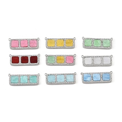 Mixed Color Brass Micro Pave Clear Cubic Zirconia Connector Charms, with Resin, Rectangle with Square Links, Rack Plating, Long-Lasting Plated, Cadmium Free & Lead Free, Platinum, Mixed Color, 12x32x3mm, Hole: 1mm