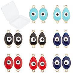 Mixed Color Alloy Enamel Links Connectors, Mixed Shape with Evil Eye, Light Gold, Mixed Color, Oval with Evil Eye: 22.5x11x6~7mm, Hole: 1.6mm, 4colors, 2pcs/color 8pcs,