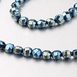 Green Plated Electroplate Non-magnetic Synthetic Hematite Bead Strands, Faceted, Flat Round, Green Plated, 4x4x3mm, Hole: 1mm, about 102pcs/strand, 15.7 inch
