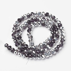Midnight Blue Electroplate Transparent Glass Beads Strands, Half Silver Plated, Faceted, Rondelle, Midnight Blue, 2.5x2mm, Hole: 0.4mm, about 199pcs/strand, 13.4 inch(34cm)