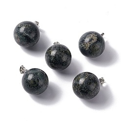 Яшма Камбаба Подвески из натуральной камбабы с яшмой, с латунной фурнитурой платинового цвета, круглый шарм, 22x18 мм, отверстие : 3x6 мм