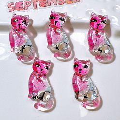 Cat Shape Прозрачные смолы кабошоны, с блестка, форма кошки, 35x22 мм