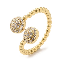 Настоящее золото 18K Стойки с покрытием латунные кольца манжеты, плоское круглое открытое кольцо с прозрачным кубическим цирконием для женщин, без свинца и без кадмия, реальный 18 k позолоченный, размер США 7 1/4 (17.5 мм), 2 мм