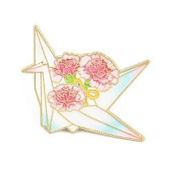 Pink Брошь из светлого золотого сплава с эмалью, изысканная застежка для лацкана для женщин и мужчин, бумажный журавлик с цветком гвоздики, розовые, 27x32 мм