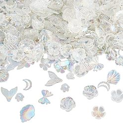 Прозрачный АВ 200g прозрачные акриловые бусины, с покрытием AB цвета, разнообразные, ясно AB, 8~29x9~42.5x2~9 мм, отверстие : 1.4~2.8 мм, 200г/набор; около 363шт.