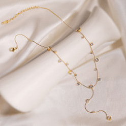 Золотой 304 плоская круглая цепочка из нержавеющей стали с прозрачным кубическим цирконием и ожерельями, золотые, 16.06 дюйм (40.8 см)