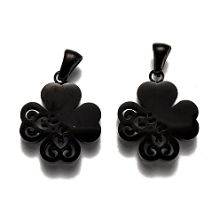 Electrophoresis Black 304 Stainless Steel Pendants, Manual Polishing, Clover, Electrophoresis Black, 21.5x18x3mm, Hole: 6x2.5mm