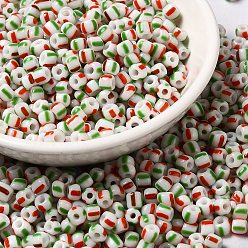 Разноцветный 6/0 непрозрачные цвета просачиваются стеклянными бусинами, круглое отверстие, круглый с узором в полоску, красочный, 3~4.5x3~4.5 мм, отверстие : 1.2~1.5 мм, о 450 г / мешок