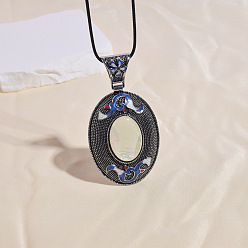 Морская Ракушка Сплав паве натуральный ракушка овальный кулон вощеный шнур ожерелья для женщин, чёрные, цвет морской раковины, 18.11 дюйм (46 см)