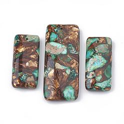 Imperial Jasper Assembled Bronzite and Imperial Jasper Pendants, Rectangle, Dyed, 35~50x15~20x6~7mm, Hole: 1mm, 3pcs/set