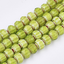 Желто-Зеленый Стеклянные бусины, граненые, RONDELLE с цветком, желто-зеленый, 9.5~10x7.5~8 мм, отверстие : 1.5~2 мм, около 72 шт / нитка, 21.2 дюйм