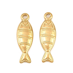 Chapado en Oro Real 18K 304 Configuración de cabujón colgante del acero inoxidable, encantos de pescado, revestimiento de iones (ip), real 18 k chapado en oro, 23.5x7.5x2.5 mm, agujero: 1.7 mm