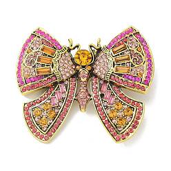 Фуксиновый Броши-бабочки из сплава со стразами для одежды рюкзака, красно-фиолетовые, 59x67.5 мм