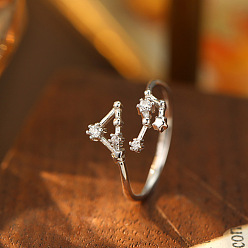 Весы 925 Кольца-манжеты из стерлингового серебра с микропаве из прозрачных кубических цирконий, платина, Весы, внутренний диаметр: регулируемый