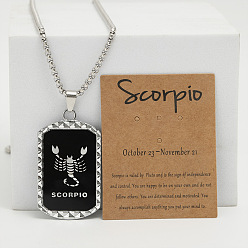 Скорпион Прямоугольник с двенадцатью созвездиями узор из сплава подвески ожерелья, платина, Скорпион, 23.62 дюйм (60 см)