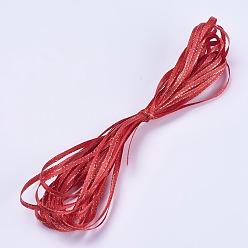 Red Double Face Satin Ribbon, Polyester Satin Ribbons, Golden Wired Edge, Red, 1/8 inch(4mm), about 10m/bundle