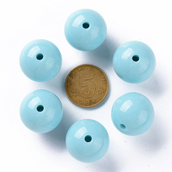 Sky Blue Opaque Acrylic Beads, Round, Sky Blue, 20x19mm, Hole: 3mm, about 111pcs/500g