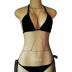 Платина Сплав горный хрусталь цепи когти тела, многослойная цепь бикини, платина, 730 мм