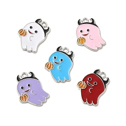 Mixed Color Alloy Enamel Pendants, Ghost Charm, Platinum, Mixed Color, 21x17x1.5mm, Hole: 1.8mm