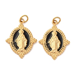 Черный 304 нержавеющей стальной эмали подвески, овал с подвеской девы марии, с целью перехода в кольце, ионное покрытие (ip), чёрные, 19x14x2 мм, отверстие : 2.5 мм