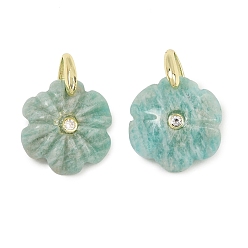 Amazonite Natural Amazonite Pendants, Flower Charms with Brass Micro Pave Cubic Zirconia Findings, Golden, 16.5~17x15~16x4.5~5.5mm, Hole: 4.4x4mm