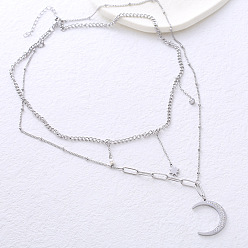 Нержавеющая Сталь Цвет Европейские подвески в виде луны из нержавеющей стали двухслойные ожерелья для женщин, цвет нержавеющей стали