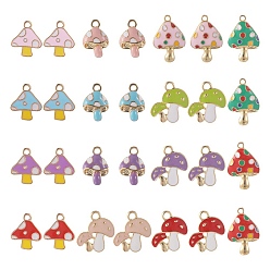 (52) Непрозрачная лаванда 56 шт 14 стиль подвески из сплава эмали, золотой свет, грибное очарование, разноцветные, 15~23x11~18x1.5~4 мм, отверстие : 1.5~2.5 мм, 4 шт / стиль